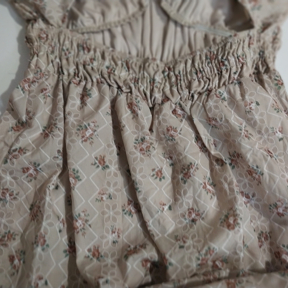 Altar D State Floral Maxi Dress Beige Ruffle Sleeve Cottagecore Prairie Dress - Picture 9 of 14